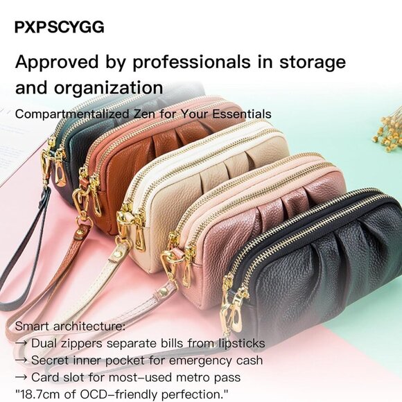 Leather Wristlet Wallets for Women Compact RFID Card Slots Zipper Closure - Picture 4 of 8